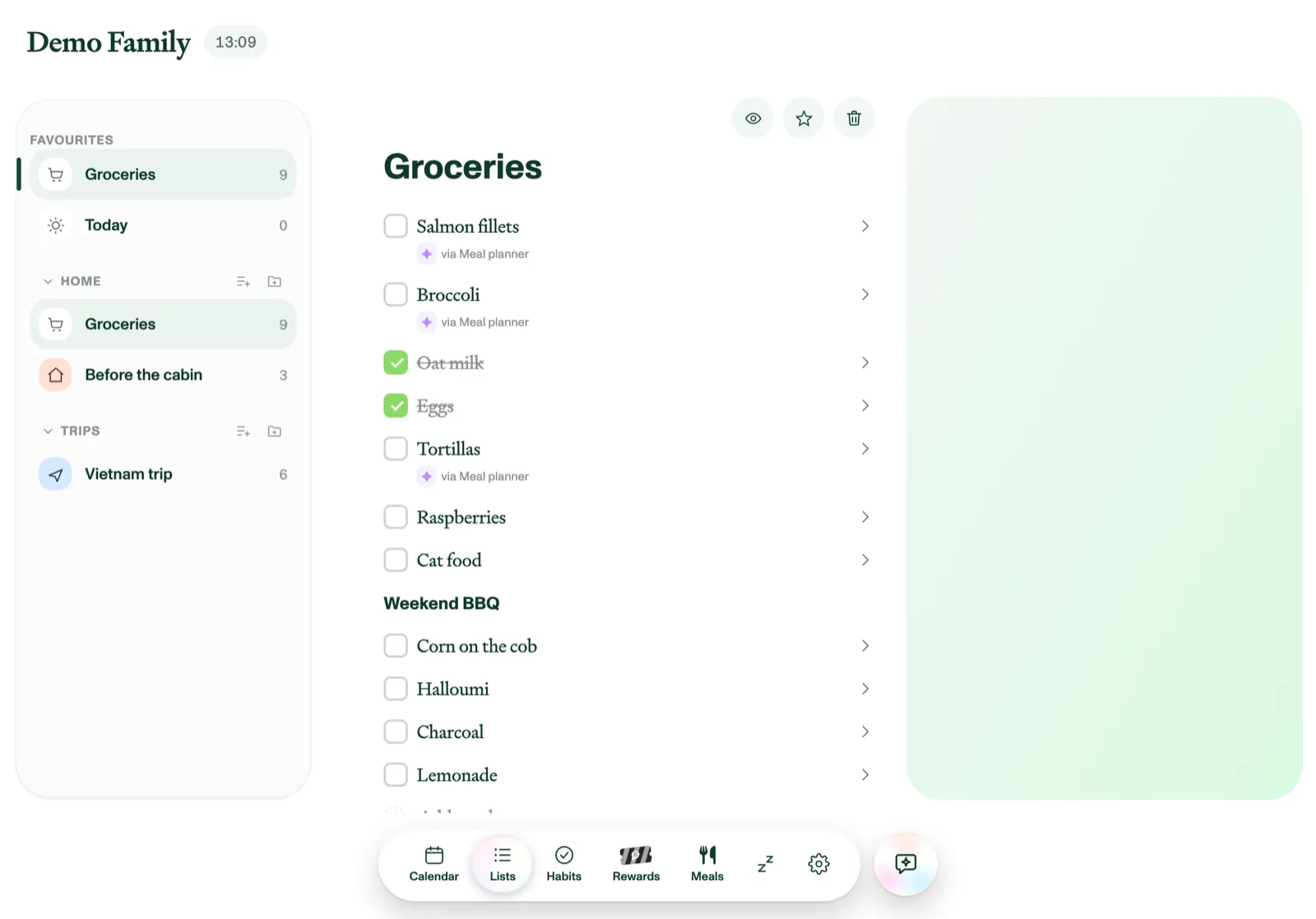A shopping list with a photo cover