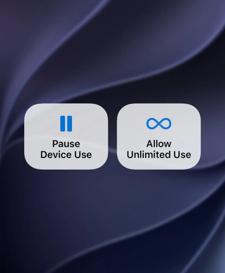 Screen showing Pause Device Use and Allow Unlimited Use buttons