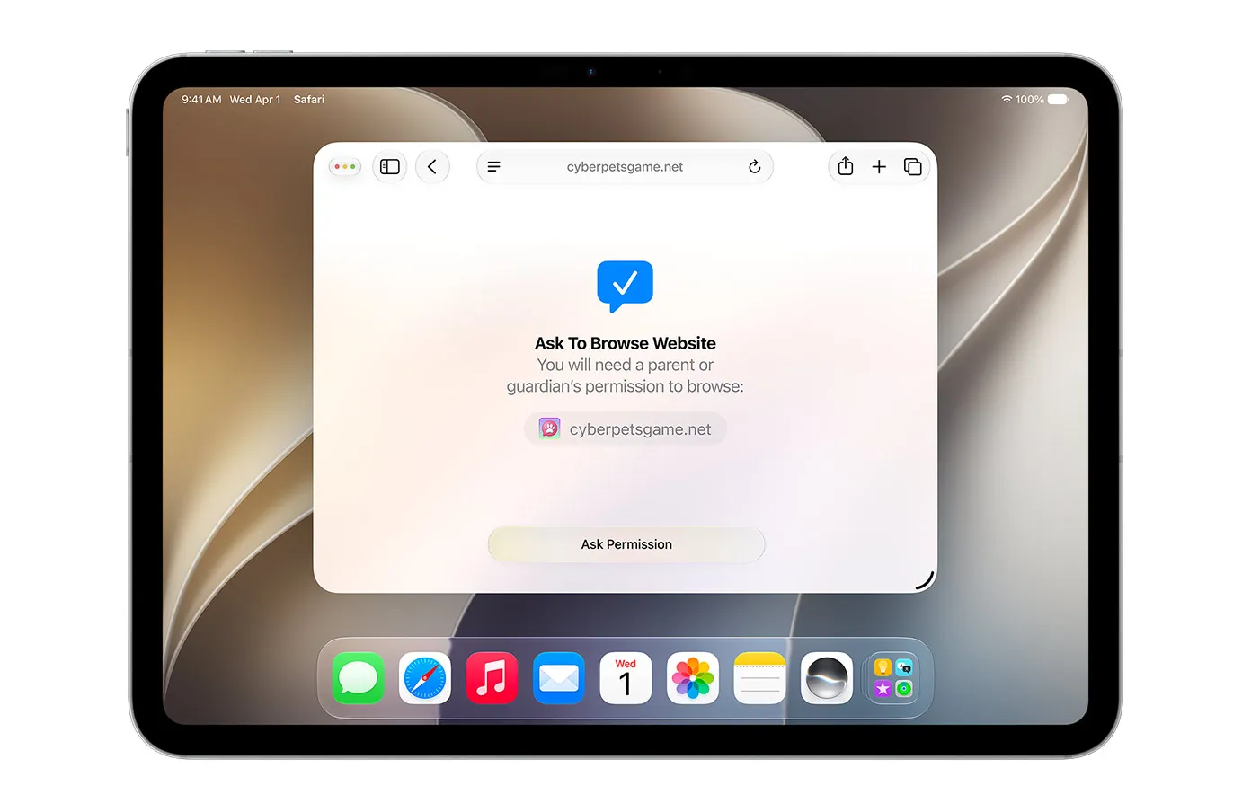 iPad showing the Ask to Browse screen with an Ask permission button