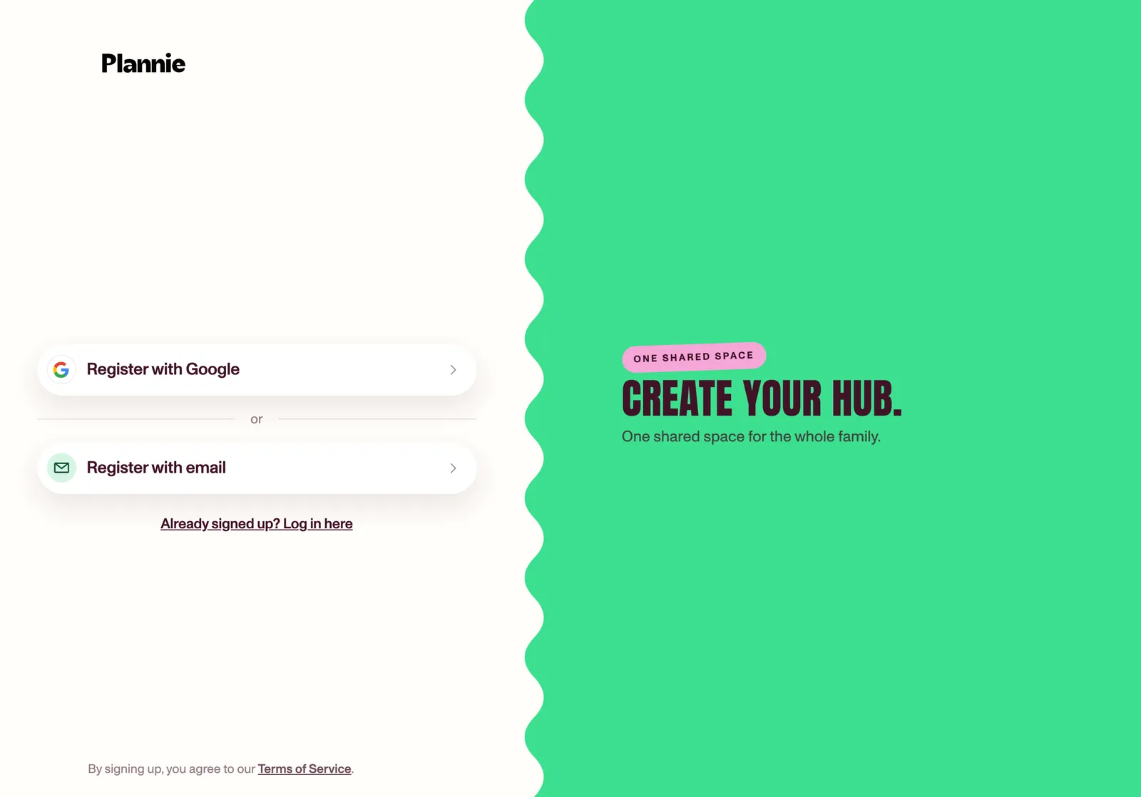 Creating your account: the Create your hub screen