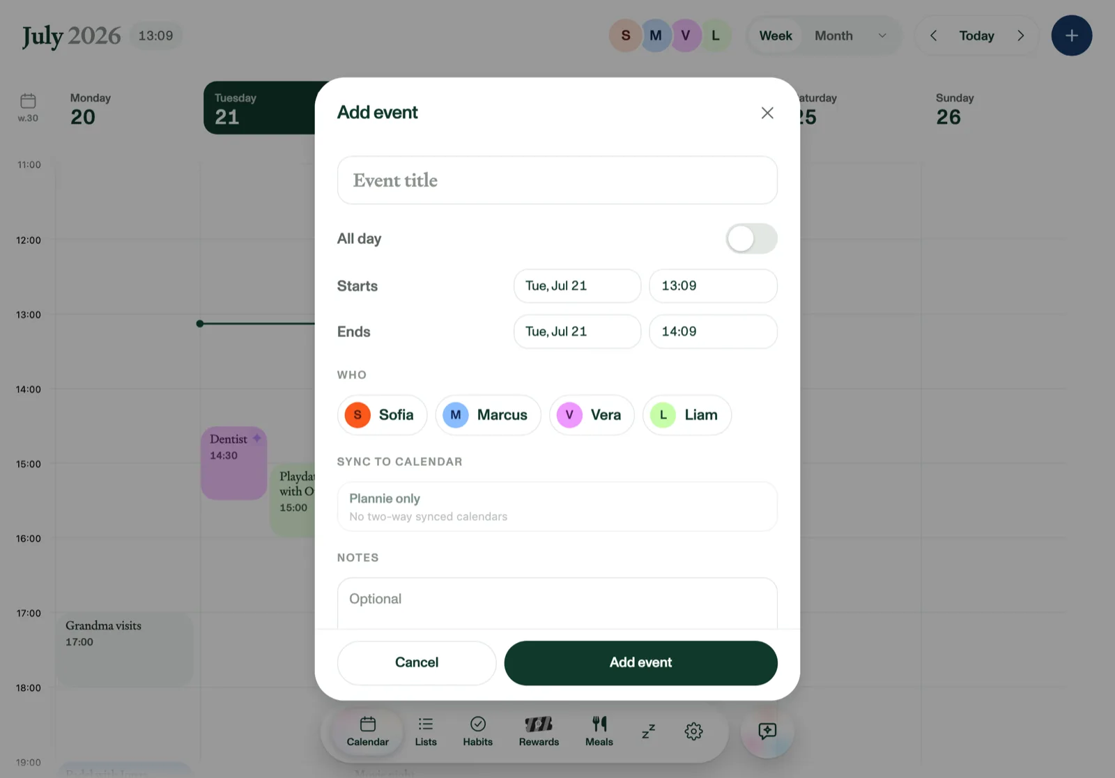 Adding an event